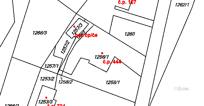 Fryčovice 444 na parcele st. 1256/1 v KÚ Fryčovice, Katastrální mapa