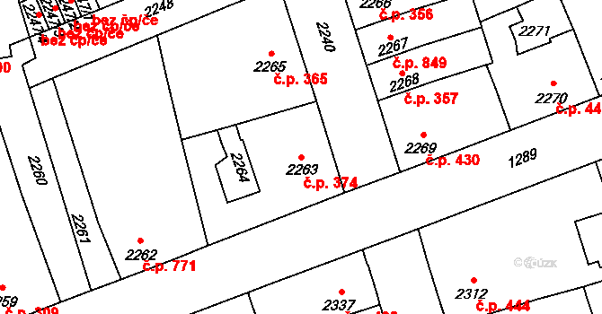 Kročehlavy 374, Kladno na parcele st. 2263 v KÚ Kročehlavy, Katastrální mapa