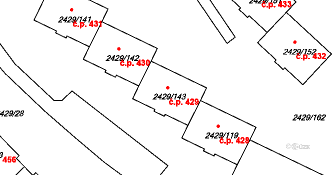 Dačice V 429, Dačice na parcele st. 2429/143 v KÚ Dačice, Katastrální mapa