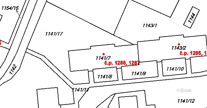Frýdlant 1286,1287 na parcele st. 1141/7 v KÚ Frýdlant, Katastrální mapa