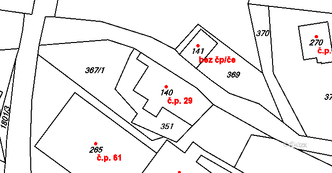 Loukov 29, Háje nad Jizerou na parcele st. 140 v KÚ Rybnice, Katastrální mapa