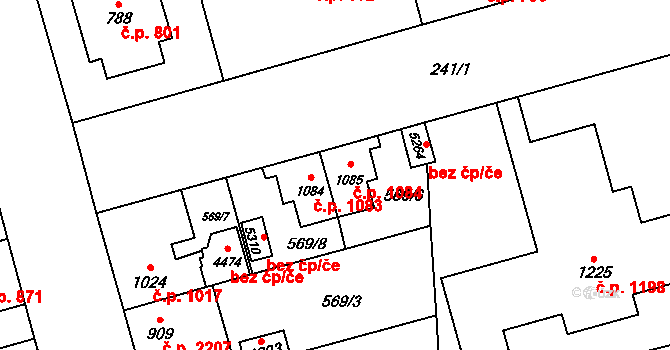Blansko 1084 na parcele st. 1085 v KÚ Blansko, Katastrální mapa