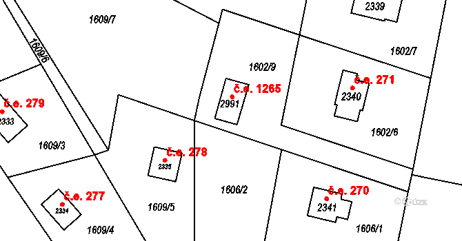 Ostravice 1265 na parcele st. 2991 v KÚ Ostravice 1, Katastrální mapa