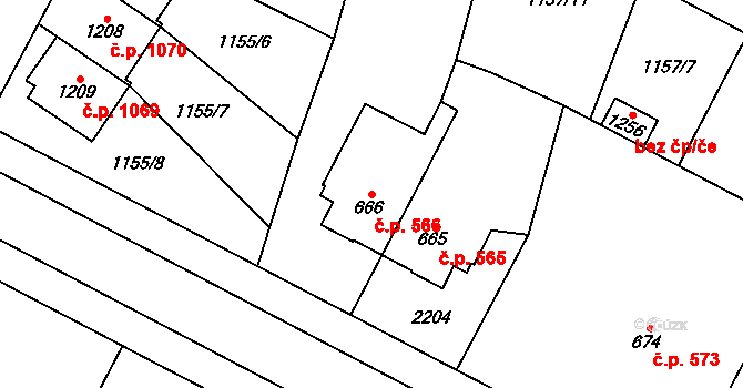 Třebechovice pod Orebem 566 na parcele st. 666 v KÚ Třebechovice pod Orebem, Katastrální mapa