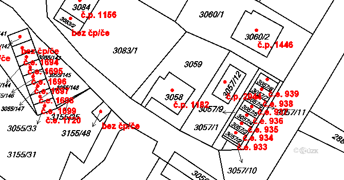 Děčín VI-Letná 1182, Děčín na parcele st. 3058 v KÚ Podmokly, Katastrální mapa