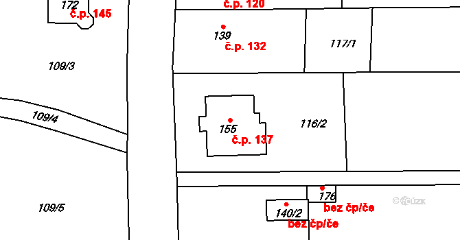 Lípy 137, Slatinice na parcele st. 155 v KÚ Lípy, Katastrální mapa