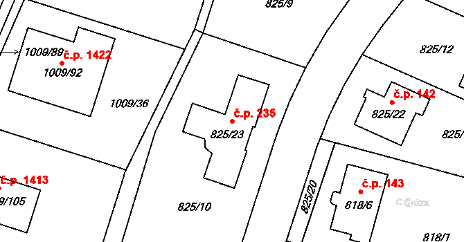 Mohelnice 235 na parcele st. 825/23 v KÚ Mohelnice, Katastrální mapa