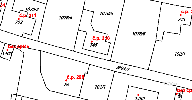 Cvikov I 310, Cvikov na parcele st. 745 v KÚ Cvikov, Katastrální mapa