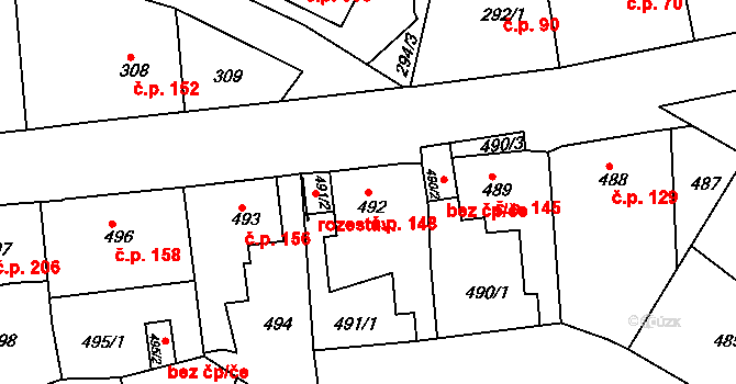 Děčín VII-Chrochvice 148, Děčín na parcele st. 492 v KÚ Chrochvice, Katastrální mapa