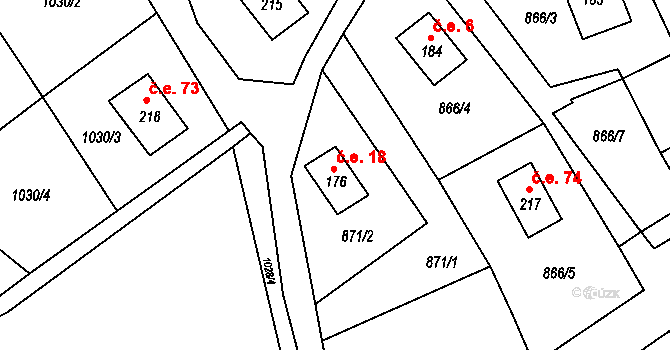 Lovečkovice 18 na parcele st. 176 v KÚ Lovečkovice, Katastrální mapa