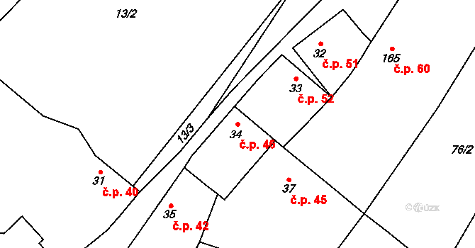 Vodochody 46, Straškov-Vodochody na parcele st. 34 v KÚ Vodochody, Katastrální mapa