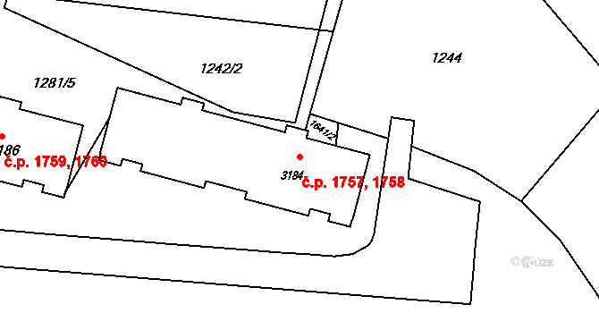 Rožnov pod Radhoštěm 1757,1758 na parcele st. 3184 v KÚ Rožnov pod Radhoštěm, Katastrální mapa