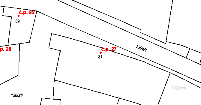 Drahov 27 na parcele st. 31 v KÚ Drahov, Katastrální mapa