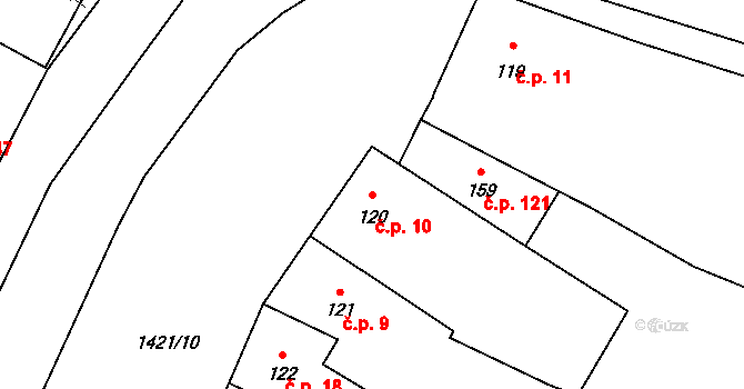 Chýnov 10 na parcele st. 120 v KÚ Chýnov u Tábora, Katastrální mapa