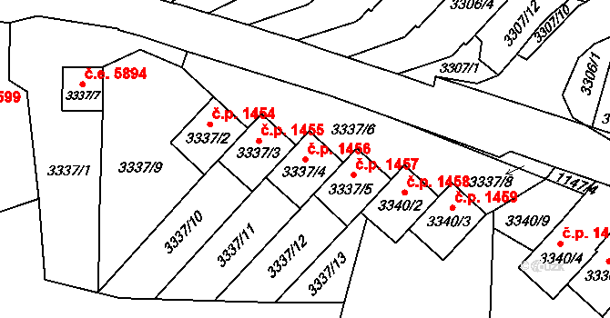 Střekov 1456, Ústí nad Labem na parcele st. 3337/4 v KÚ Střekov, Katastrální mapa