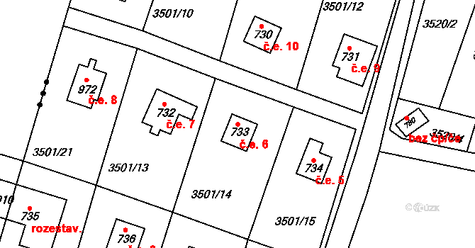 Ledce 6, Nespeky na parcele st. 733 v KÚ Nespeky, Katastrální mapa