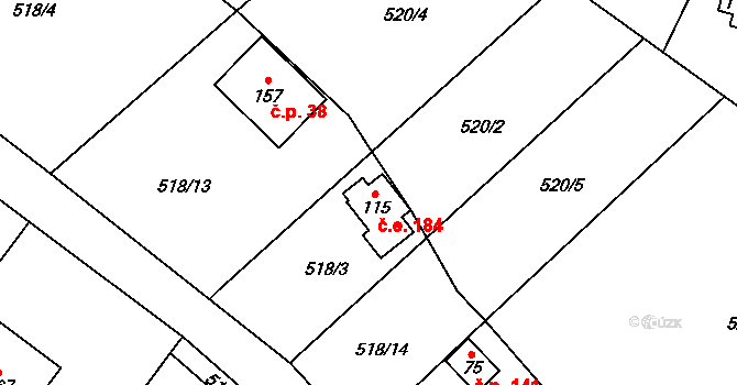Řepčice 184, Velké Popovice na parcele st. 115 v KÚ Mokřany u Velkých Popovic, Katastrální mapa