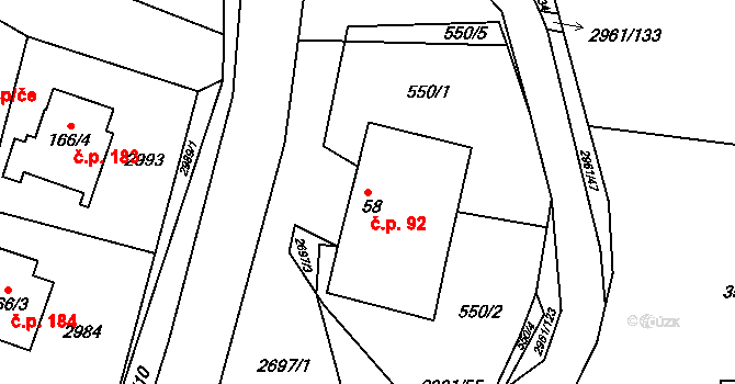 Dlouhá Loučka 92 na parcele st. 58 v KÚ Dlouhá Loučka, Katastrální mapa