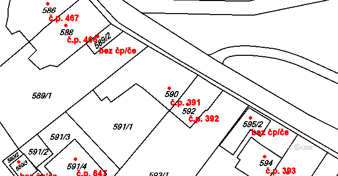 Klášterec nad Ohří 391 na parcele st. 590 v KÚ Klášterec nad Ohří, Katastrální mapa