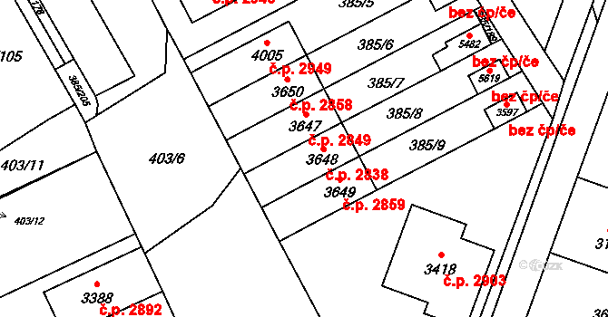 Břeclav 2838 na parcele st. 3648 v KÚ Břeclav, Katastrální mapa