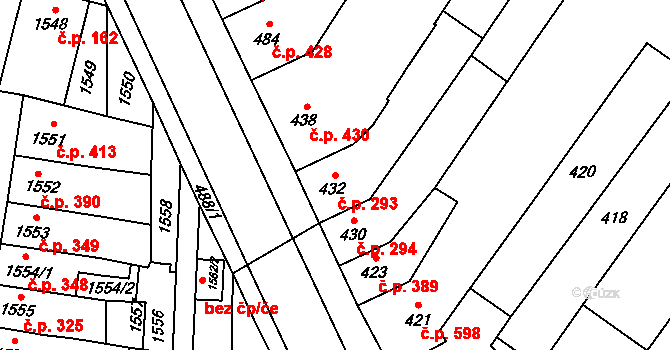 Tuřany 293, Brno na parcele st. 432 v KÚ Tuřany, Katastrální mapa