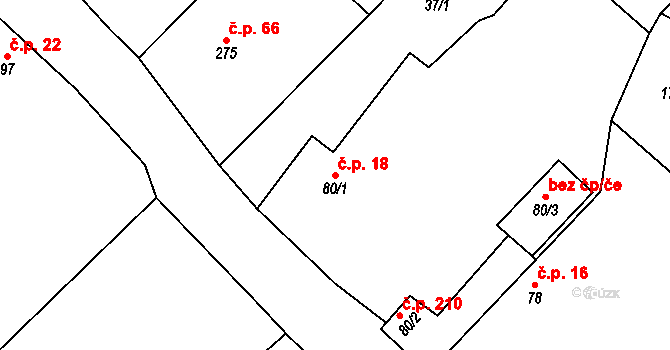 Čečelice 18 na parcele st. 80/1 v KÚ Čečelice, Katastrální mapa