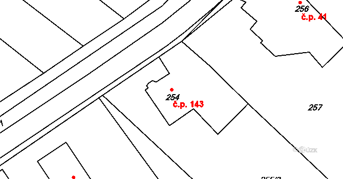 Velký Borek 143 na parcele st. 254 v KÚ Velký Borek, Katastrální mapa