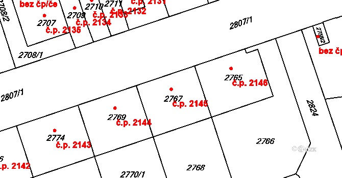 Žižkov 2145, Praha na parcele st. 2767 v KÚ Žižkov, Katastrální mapa