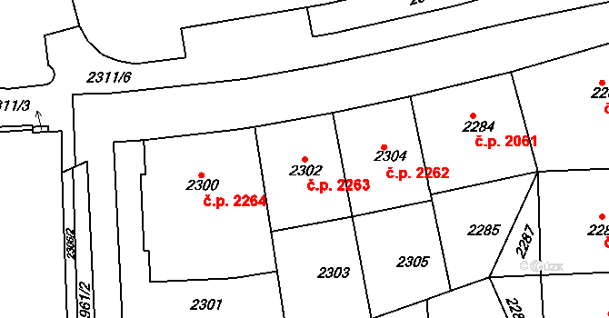 Smíchov 2263, Praha na parcele st. 2302 v KÚ Smíchov, Katastrální mapa