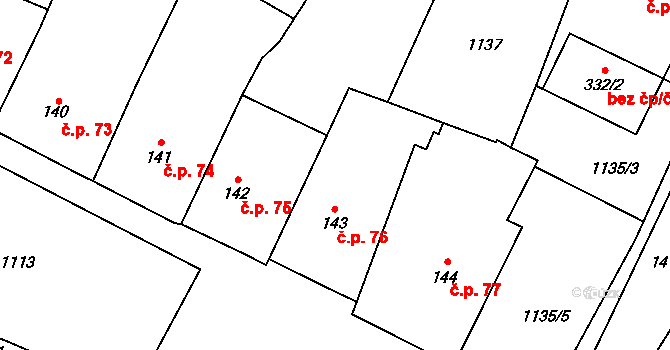 Černý Důl 76 na parcele st. 143 v KÚ Černý Důl, Katastrální mapa