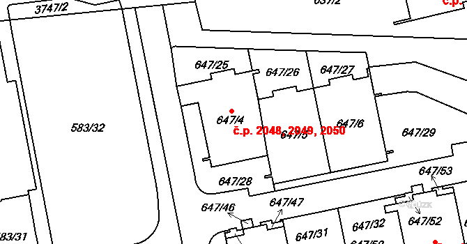 Libeň 2048,2049,2050, Praha na parcele st. 647/4 v KÚ Libeň, Katastrální mapa