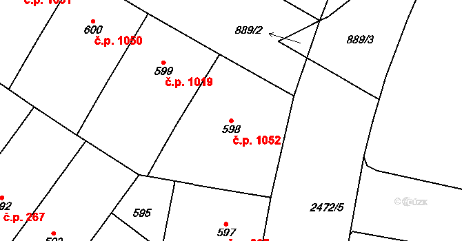 Vršovice 1052, Praha na parcele st. 598 v KÚ Vršovice, Katastrální mapa