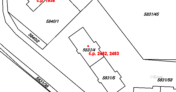 Česká Lípa 2482,2483 na parcele st. 5831/4 v KÚ Česká Lípa, Katastrální mapa