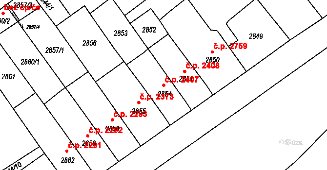 Chomutov 2407 na parcele st. 2854 v KÚ Chomutov II, Katastrální mapa