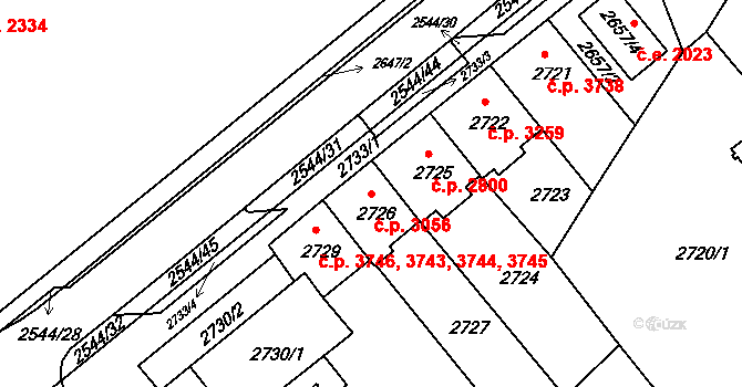 Chomutov 3056 na parcele st. 2726 v KÚ Chomutov II, Katastrální mapa
