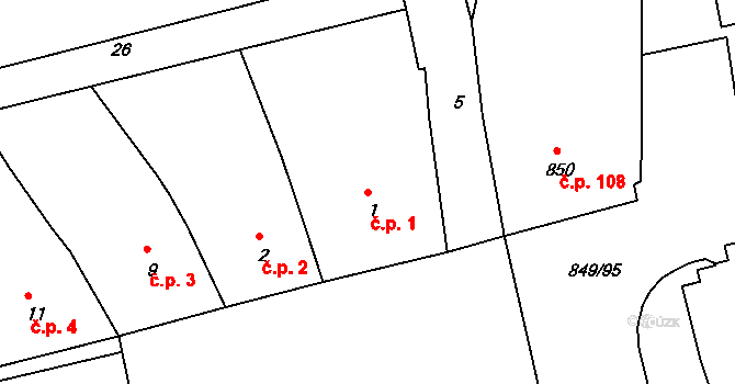 Jirkov 1 na parcele st. 1 v KÚ Jirkov, Katastrální mapa