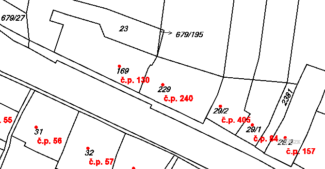 Rosice 240 na parcele st. 229 v KÚ Rosice u Brna, Katastrální mapa