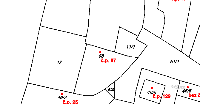Křečhoř 67 na parcele st. 88 v KÚ Křečhoř, Katastrální mapa