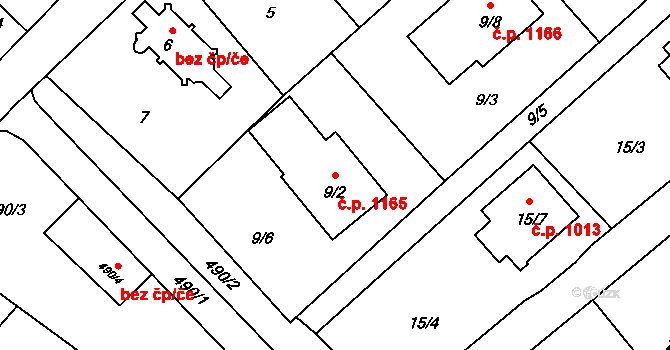 Ráj 1165, Karviná na parcele st. 9/2 v KÚ Ráj, Katastrální mapa