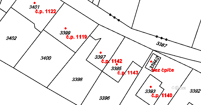 Jablunkov 1142 na parcele st. 3397 v KÚ Jablunkov, Katastrální mapa