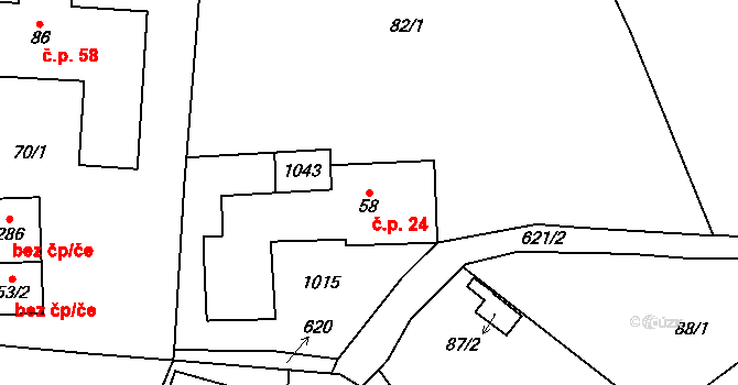Paceřice 24 na parcele st. 58 v KÚ Paceřice, Katastrální mapa