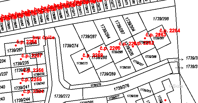 Poruba 2260, Ostrava na parcele st. 1739/288 v KÚ Poruba, Katastrální mapa