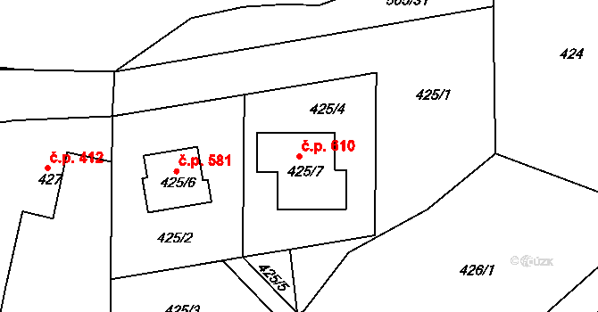 Želechovice nad Dřevnicí 610 na parcele st. 425/7 v KÚ Želechovice nad Dřevnicí, Katastrální mapa