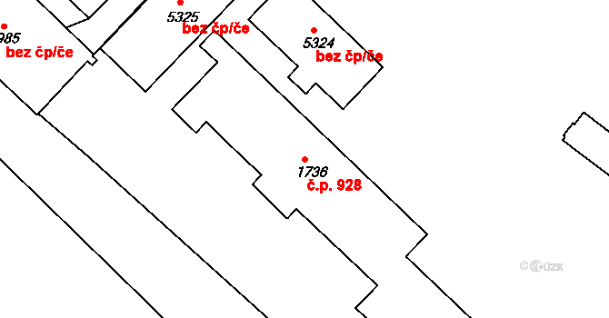 Střední Předměstí 928, Trutnov na parcele st. 1736 v KÚ Trutnov, Katastrální mapa