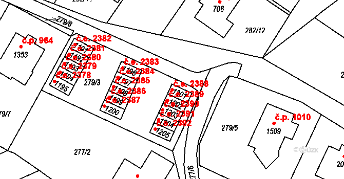Malenovice 2388, Zlín na parcele st. 1201 v KÚ Malenovice u Zlína, Katastrální mapa