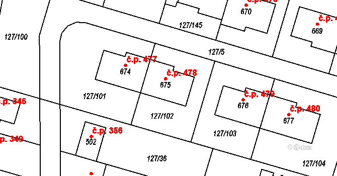 Měšice 478 na parcele st. 675 v KÚ Měšice u Prahy, Katastrální mapa