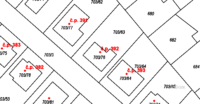 Huštěnovice 392 na parcele st. 703/76 v KÚ Huštěnovice, Katastrální mapa