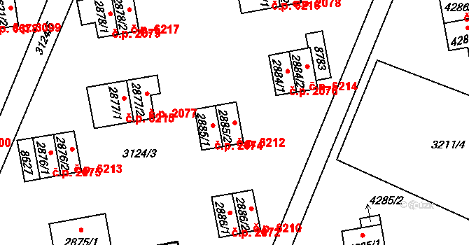 Zlín 6212 na parcele st. 2885/2 v KÚ Zlín, Katastrální mapa