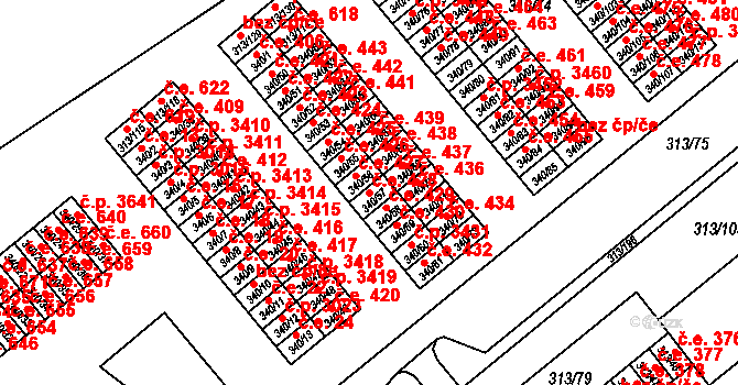 Vyškov-Předměstí 428, Vyškov na parcele st. 340/57 v KÚ Vyškov, Katastrální mapa