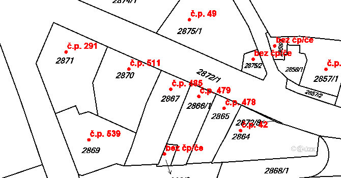Předměstí 485, Litoměřice na parcele st. 2867 v KÚ Litoměřice, Katastrální mapa